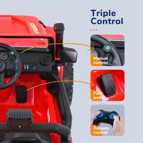 2-Seater 12V Ride-on Truck for Kids with Remote Control, LED Lights, FM Radio, and Bluetooth