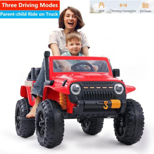 Electric 12V Kids Ride On Truck Car with Remote Control and LED Lights - 2 Seater for Parent-Child Fun, 3 Speed Options