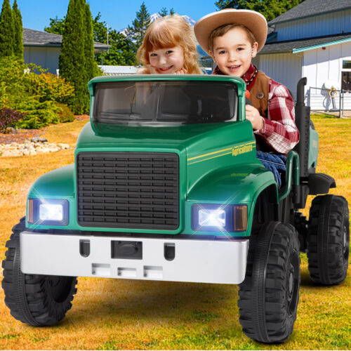 2-Seater Electric Ride-On Tractor with Dump Bed and 3-Speed RC - 24V Battery Powered Toy Car