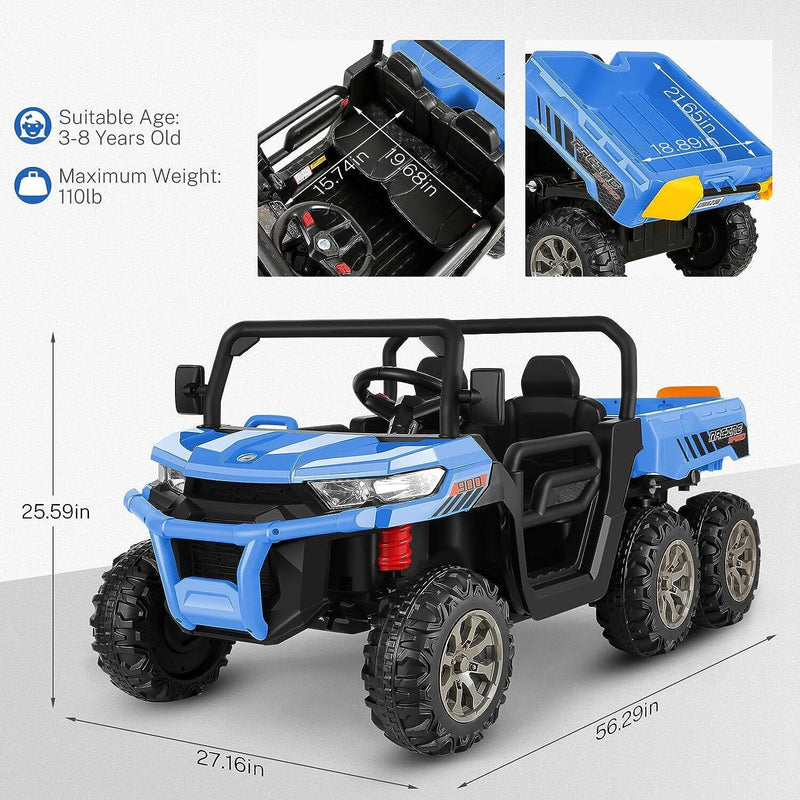 Premium 24V 7Ah Battery-Powered 2-Seat Dump Truck Ride-On Toy for Kids with 6 Wheels