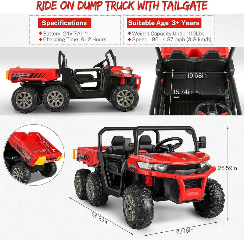 2-Seater Electric Truck Tractor with Dump Bed and Remote Control for Kids (24V)