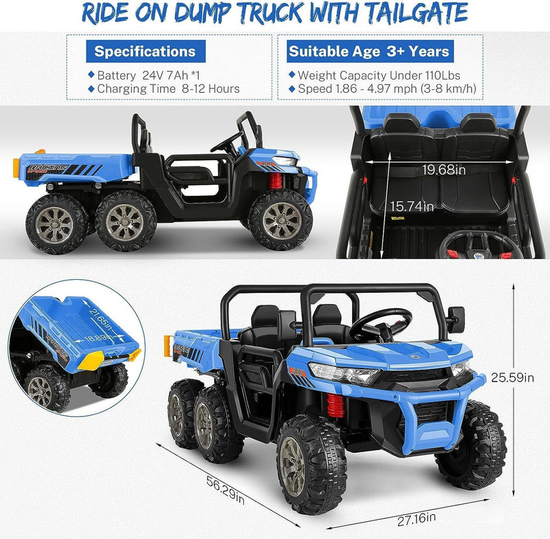 2-Seater Electric Truck Tractor with Dump Bed and Remote Control for Kids (24V)