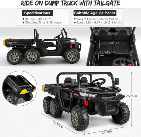 2-Seater Electric Ride-On Truck with Dump Bed and Remote Control - 24V