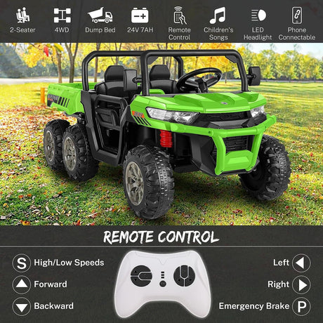 2-Seater Electric Truck Tractor for Kids with Dump Bed and 3 Speeds - 24V