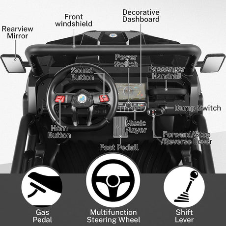 2-Seater Electric Truck Tractor with Dump Bed and Remote Control - 24V