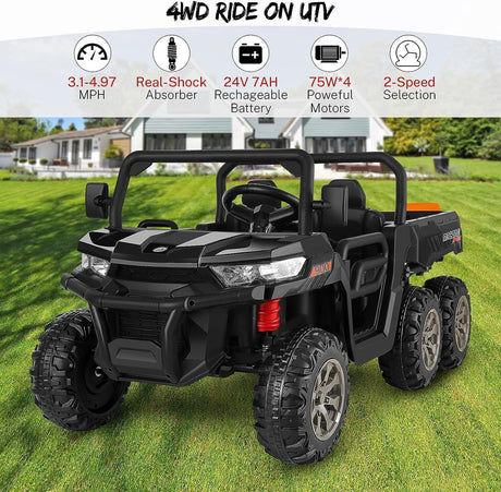 2-Seater Electric Truck Tractor with Dump Bed and Remote Control - 24V