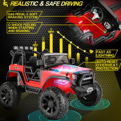 2-Seater Kids Electric Ride On Jeep Car with 3 Speeds, MP3 Player, Remote Control, and LED Lights - 24V MAX