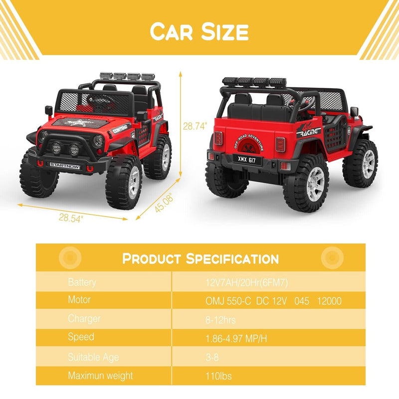 2-Seater Kids Ride-On Truck with Remote Control, LED Lights, Music, and Double Doors