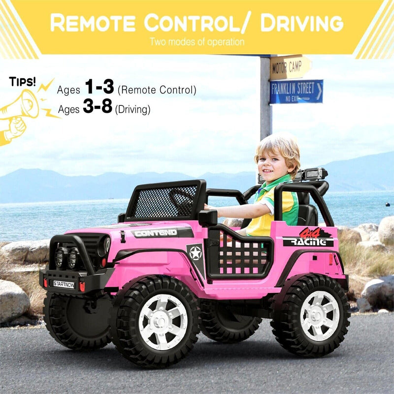 2-Seater Kids Ride-On Truck with Remote Control, LED Lights, Music, and Double Doors