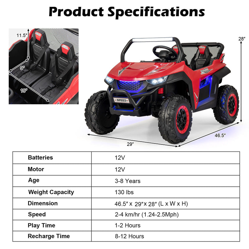 2-Seater Kids Ride On UTV with Suspension, Lights & Music - 12V RC Electric Vehicle