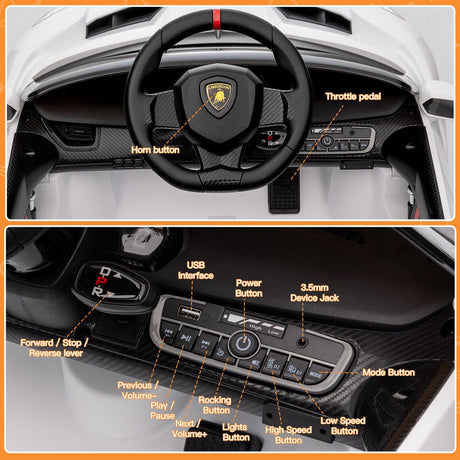 2 Seater Licensed Lamborghini Electric Ride On Car for Kids with Remote Control - 12V