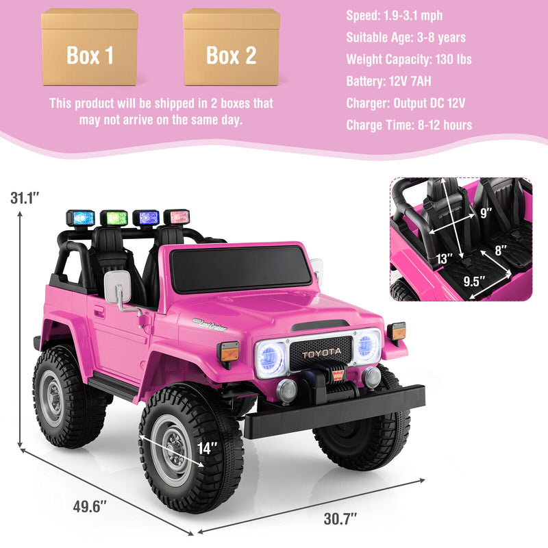 2-Seater Pink Battery Powered Ride-On Car with 3-Point Seat Belts and Doors - 12V
