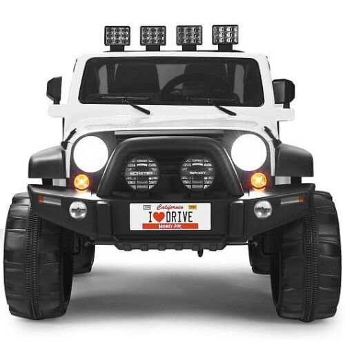 2-Seater White Ride-On Truck with Remote Control and Storage Room - 12V Power