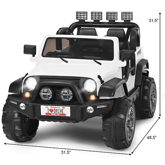 2-Seater White Ride-On Truck with Remote Control and Storage Room - 12V Power