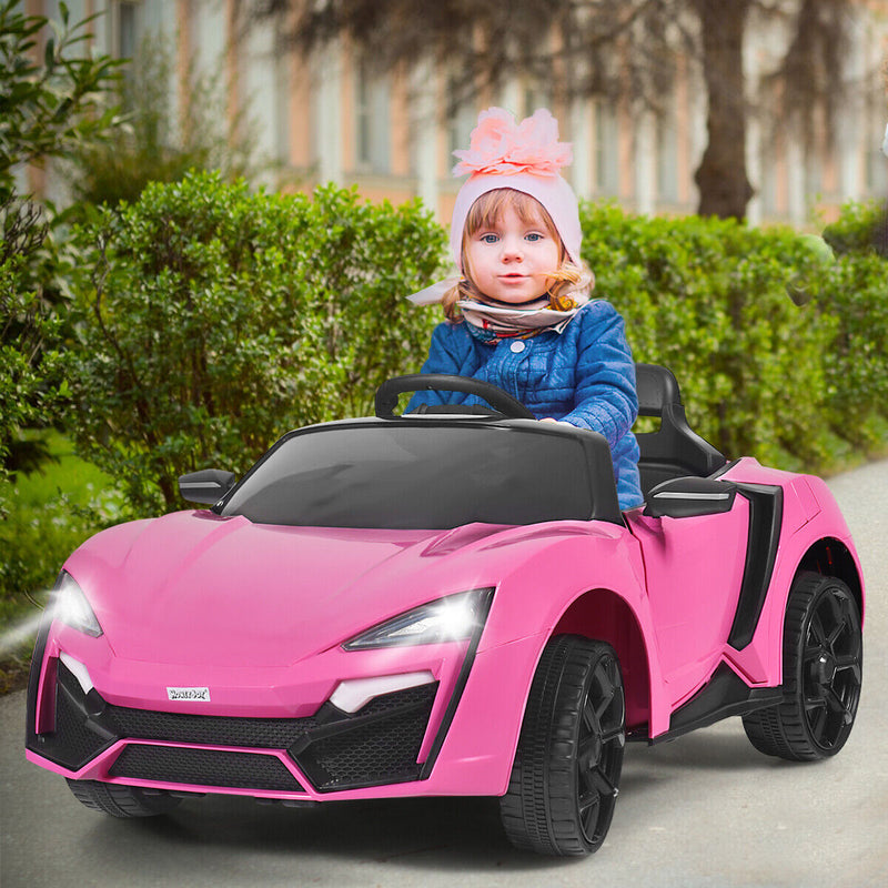 Electric Pink Ride-On Car for Kids with Remote Control, Lights, Music, and Openable Doors