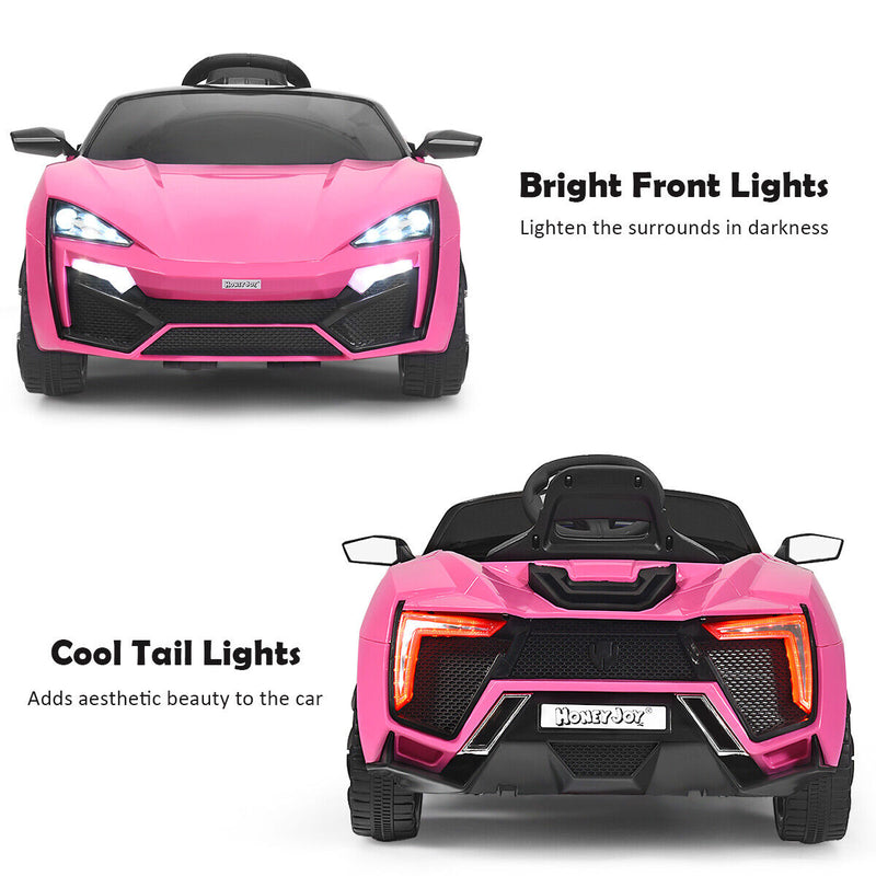 Electric Pink Ride-On Car for Kids with Remote Control, Lights, Music, and Openable Doors