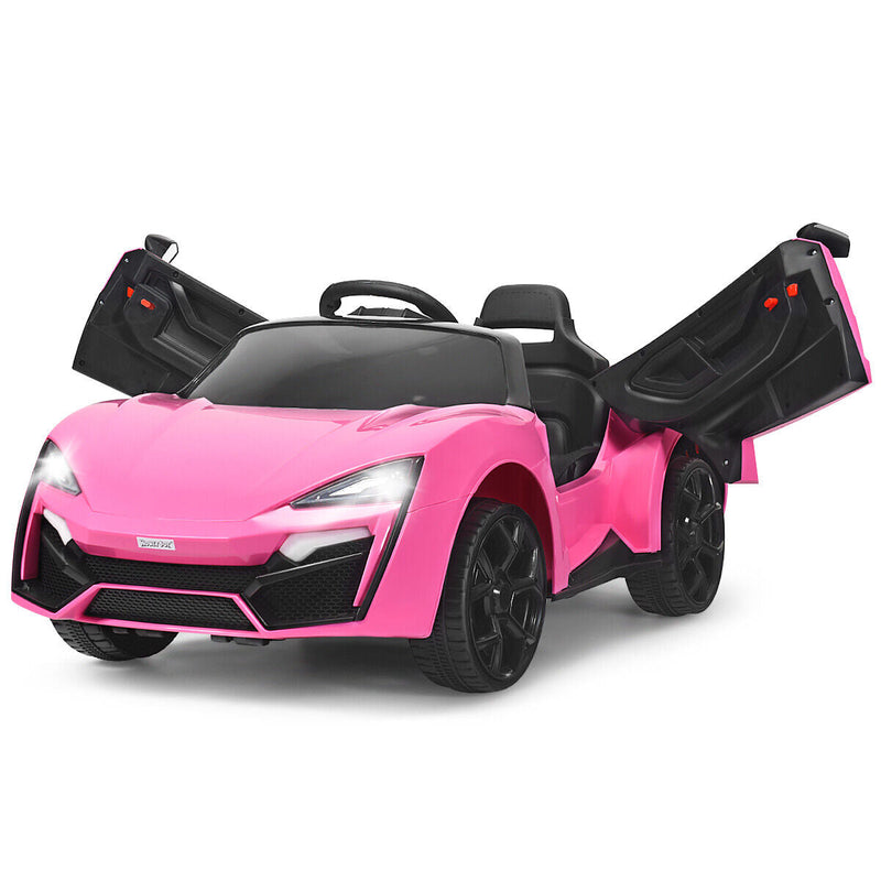 Electric Pink Ride-On Car for Kids with Remote Control, Lights, Music, and Openable Doors