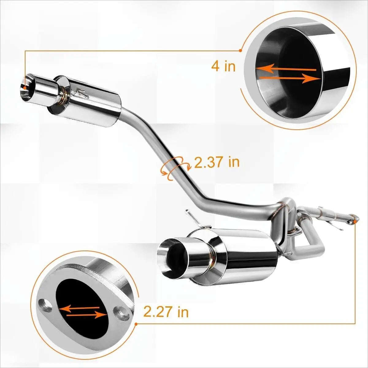 2003-2006 Hyundai Tiburon 2.7L V6 GT/SE Catback Exhaust System w/ 4 Inches Rolled Muffler Tip Flashark