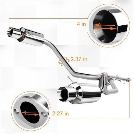 2003-2006 Hyundai Tiburon 2.7L V6 GT/SE Catback Exhaust System w/ 4 Inches Rolled Muffler Tip