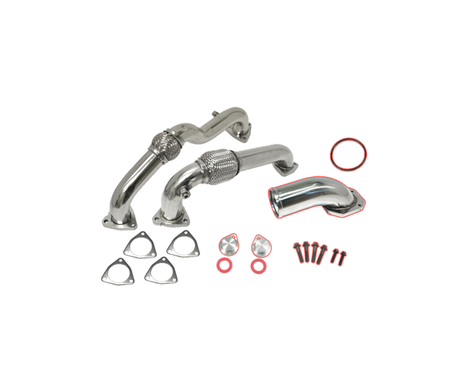 2008-2010 Powerstroke 6.4L Up-Pipes W/ Gaskets & O2/EBP Sensor Bungs Includes EGR/Cooler Block and Polished Intake Race (FLO-30800EGR)