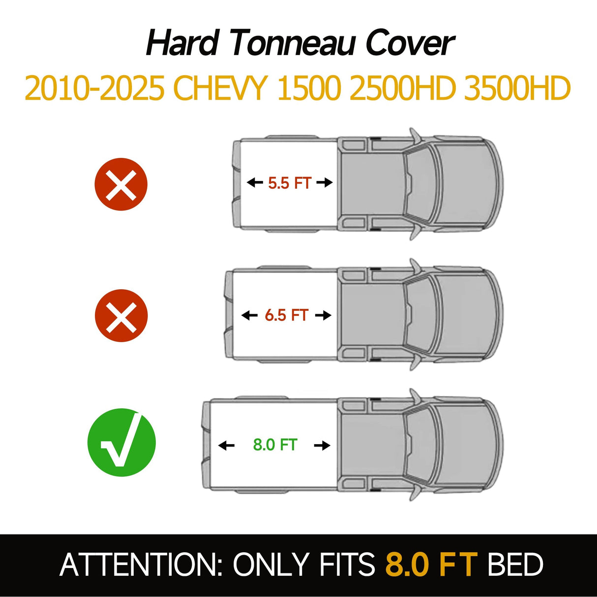 Trucktok 2010-2025 Chevy Silverado Sierra 8FT 3-Fold Hard Bed Tonneau Cover TruckTok