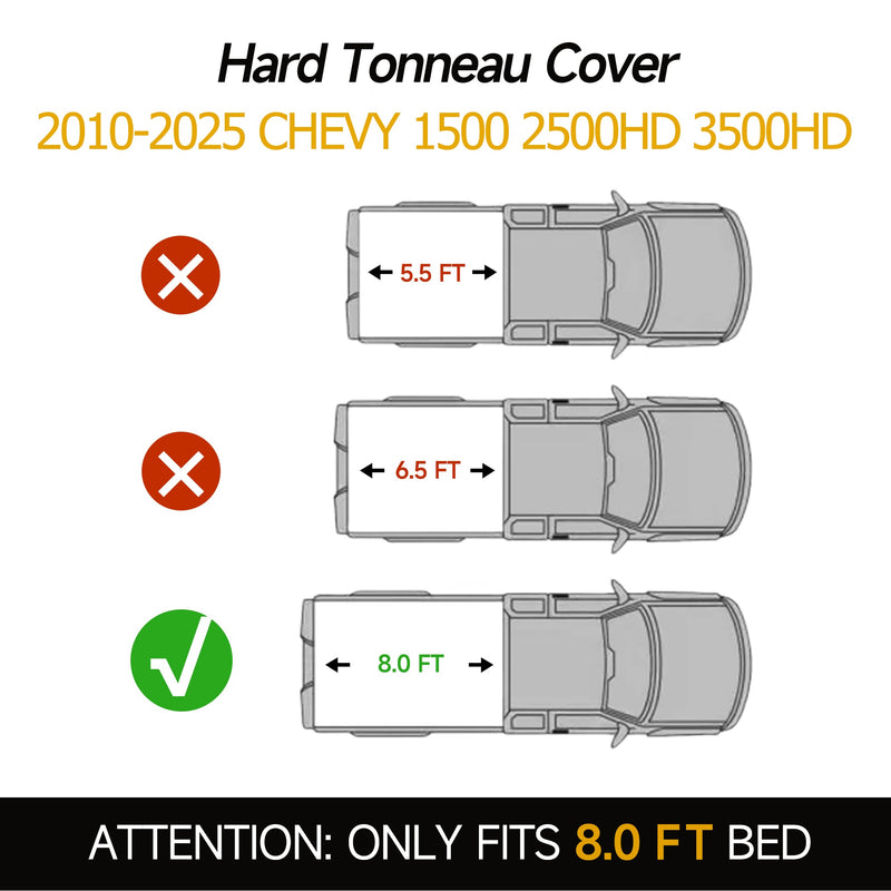 Trucktok 2010-2025 Chevy Silverado Sierra 8FT 3-Fold Hard Bed Tonneau Cover