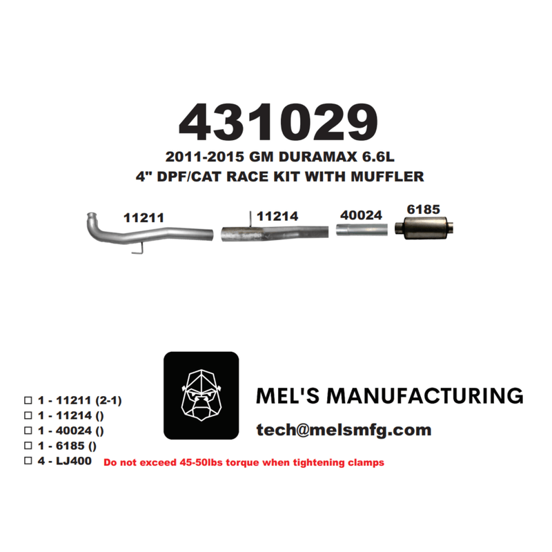 2011-2015 Duramax LML 4" Car & DPF Race Pipe w/ Muffler (431029)