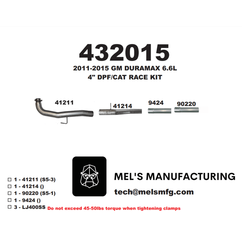 2011-2015 Duramax LML 4" Car & DPF Race Pipe w/ Muffler (431029)
