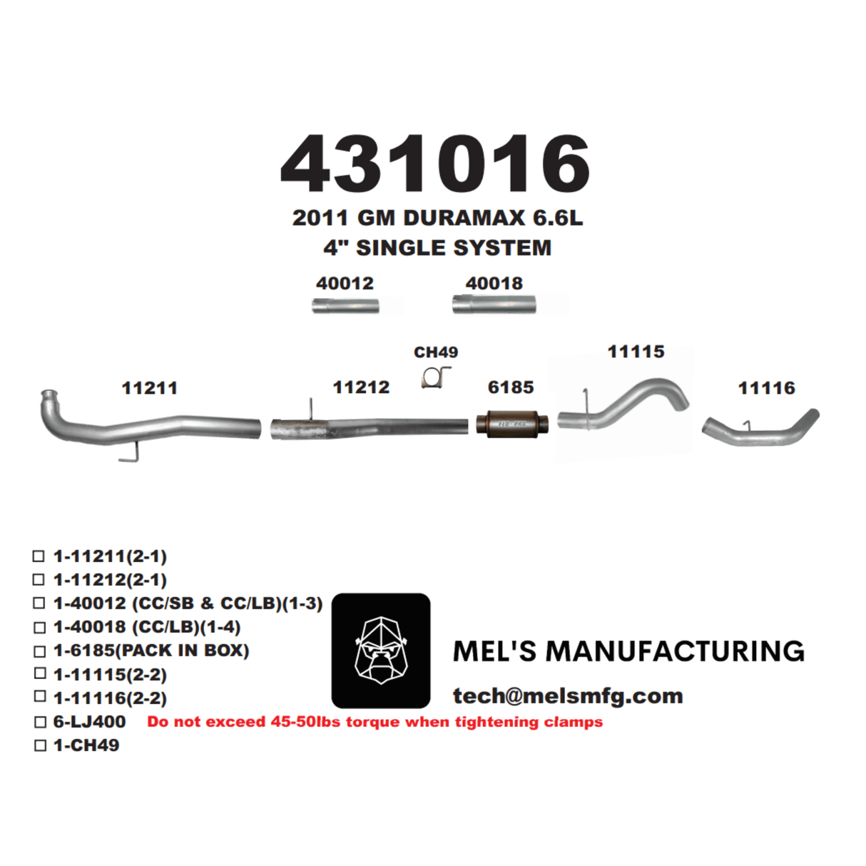 2011-2015 Duramax LML 4" Downpipe Back Exhaust w/ Muffler (431016)