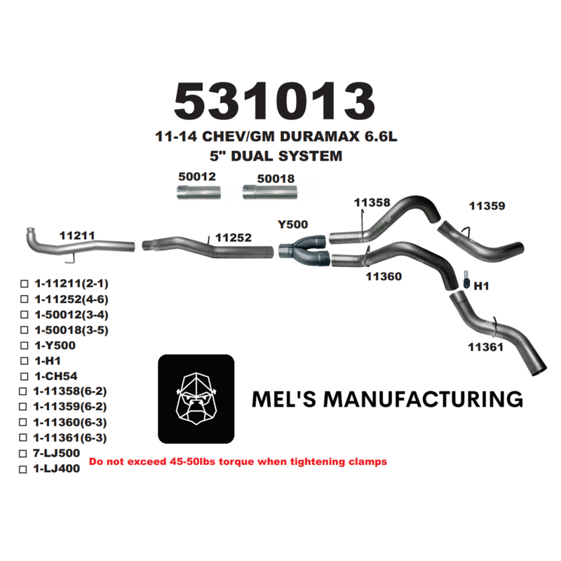 2011-2015 Duramax LML 5" Downpipe Back Dual Exhaust No Muffler (531013)