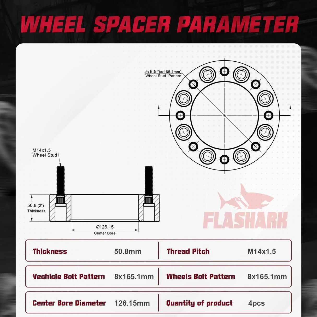 2014-2022 Dodge Ram 2500 3500 / 1988-2013 Chevrolet Silverado GMC 8X6.5 Inches Wheel Spacers 4PCS Flashark