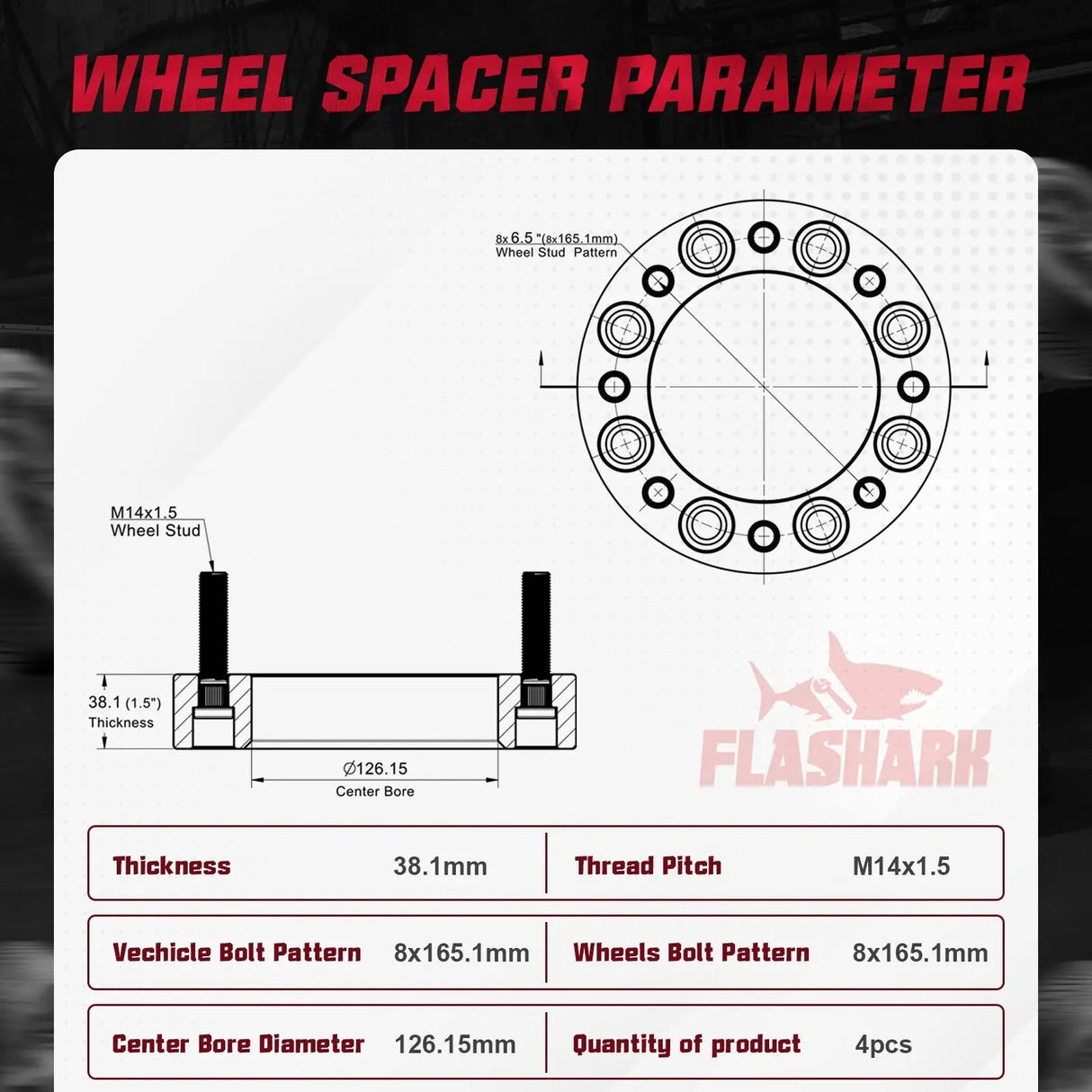 2014-2022 Dodge Ram 2500 3500 / 1988-2013 Chevrolet Silverado GMC 8X6.5 Inches Wheel Spacers 4PCS Flashark