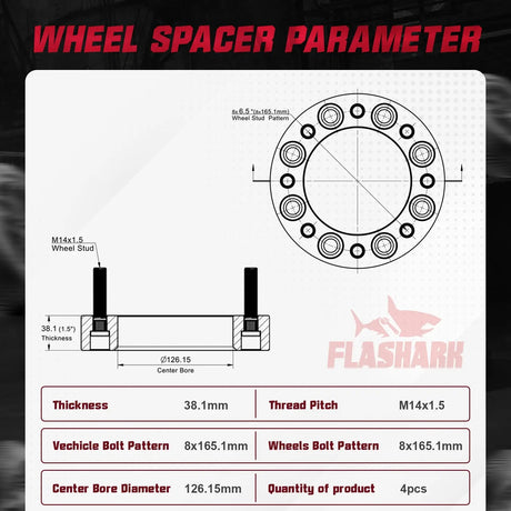 2014-2022 Dodge Ram 2500 3500 / 1988-2013 Chevrolet Silverado GMC 8X6.5 Inches Wheel Spacers 4PCS Flashark