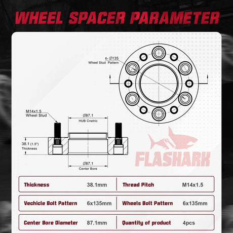For 2015-2022 Ford F150 / Lincoln Navigator 1.25/1.5/2 Inches 6x135mm Wheel Spacers 4PCS Flashark