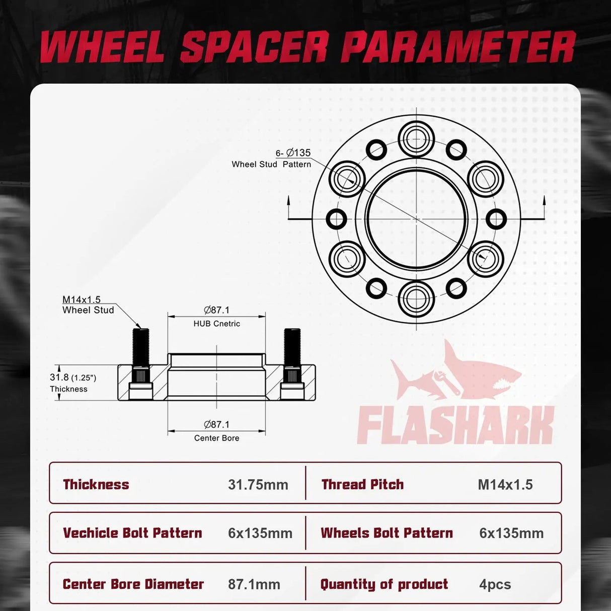 For 2015-2022 Ford F150 / Lincoln Navigator 1.25/1.5/2 Inches 6x135mm Wheel Spacers 4PCS Flashark