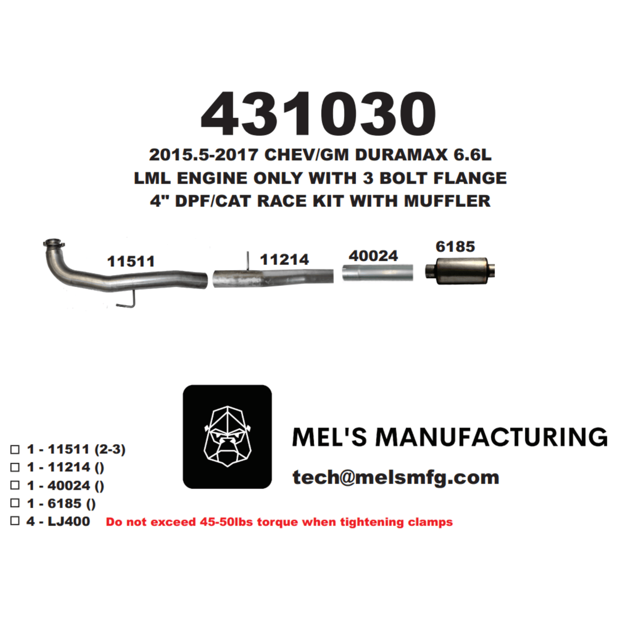 2015.5-2016 Duramax LML 4" Cat & DPF Race Pipe w/ Muffler (431030)