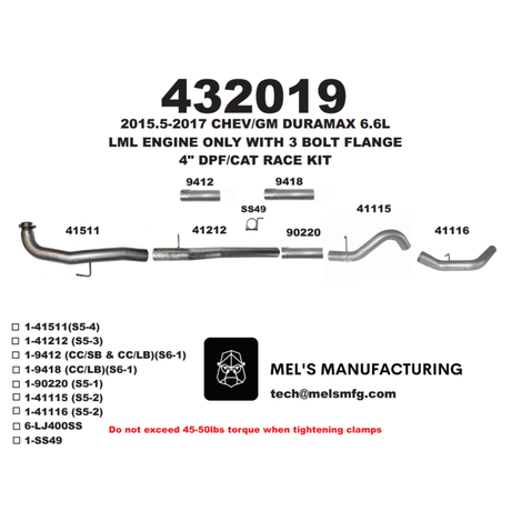 2015.5-2016 Duramax LML 4" Downpipe Back Exhaust No Muffler (431019)