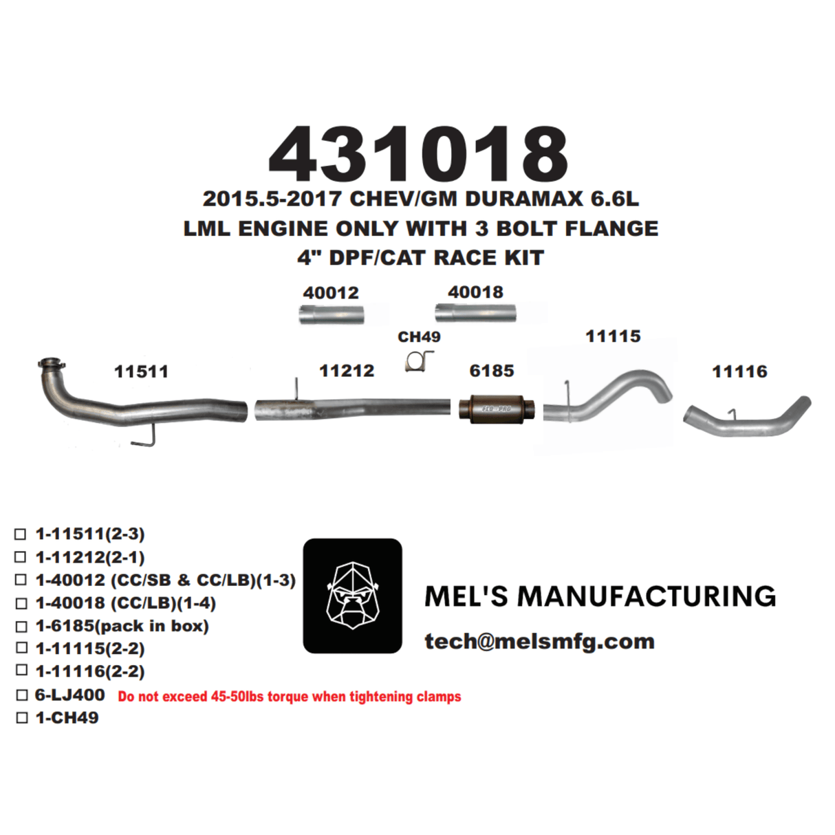 2015.5-2016 Duramax LML 4" Downpipe Back Exhaust w/ Muffler (431018)
