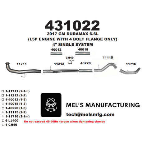 2017-2019 Duramax L5P 4" Downpipe Back Exhaust No Muffler (431022)