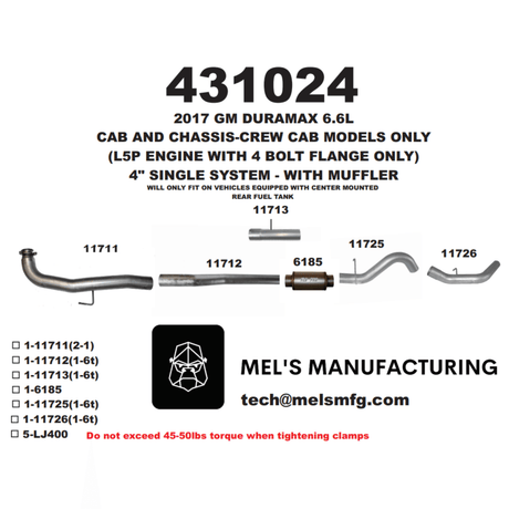 2017-2019 Duramax L5P Cab & Chassis 4" Downpipe Back Exhaust w/ Muffler (431024)