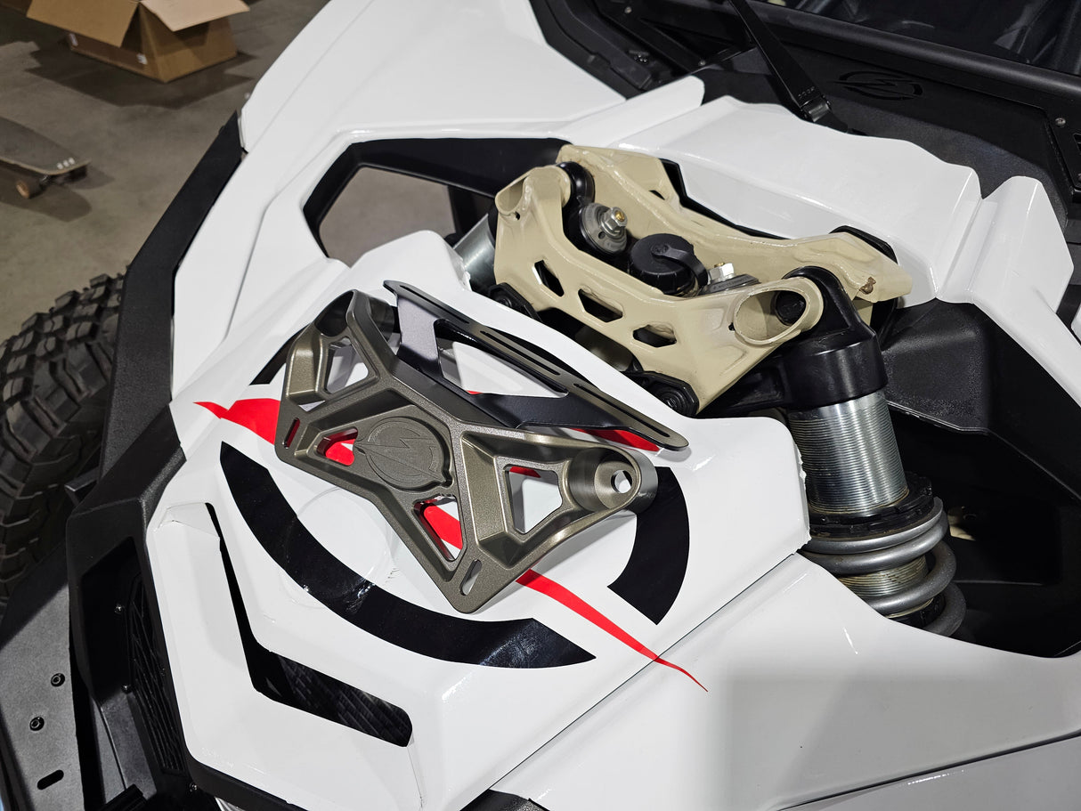 EOD 2017 to Current Can Am X3 Maverick Upper Shock Mount Brace with adjustable light mount bracket with Gun Metal finish www.elektricoffroad.com