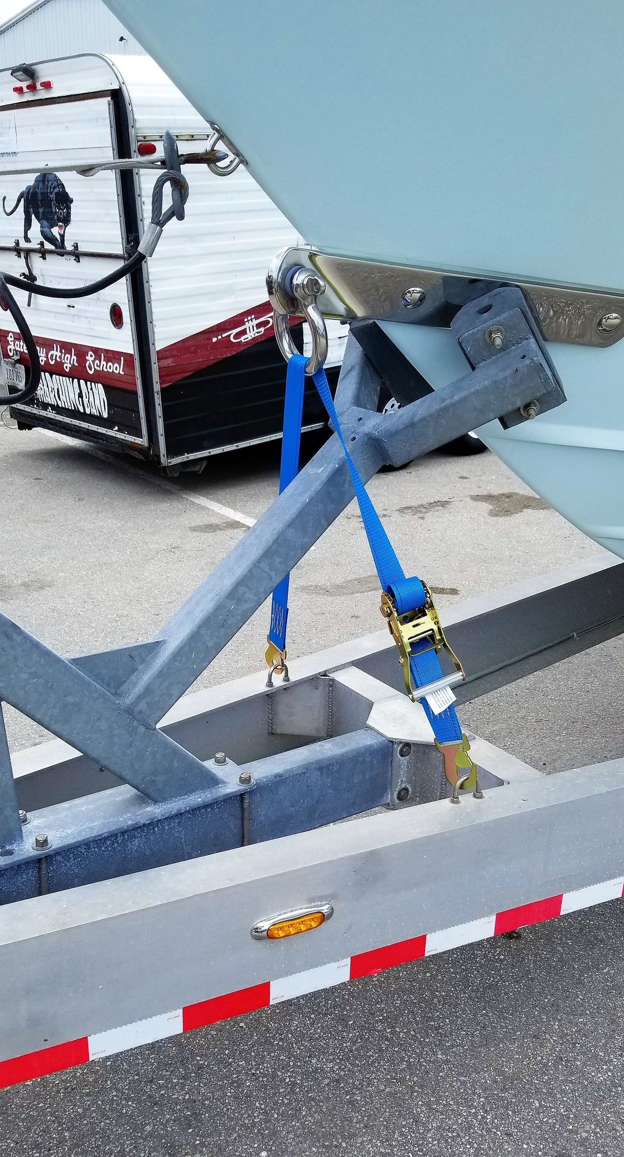 Marine Transom Ratchet Strap Tie Downs, 1665 Workload Capacity - Gold Finish Zinc Coating