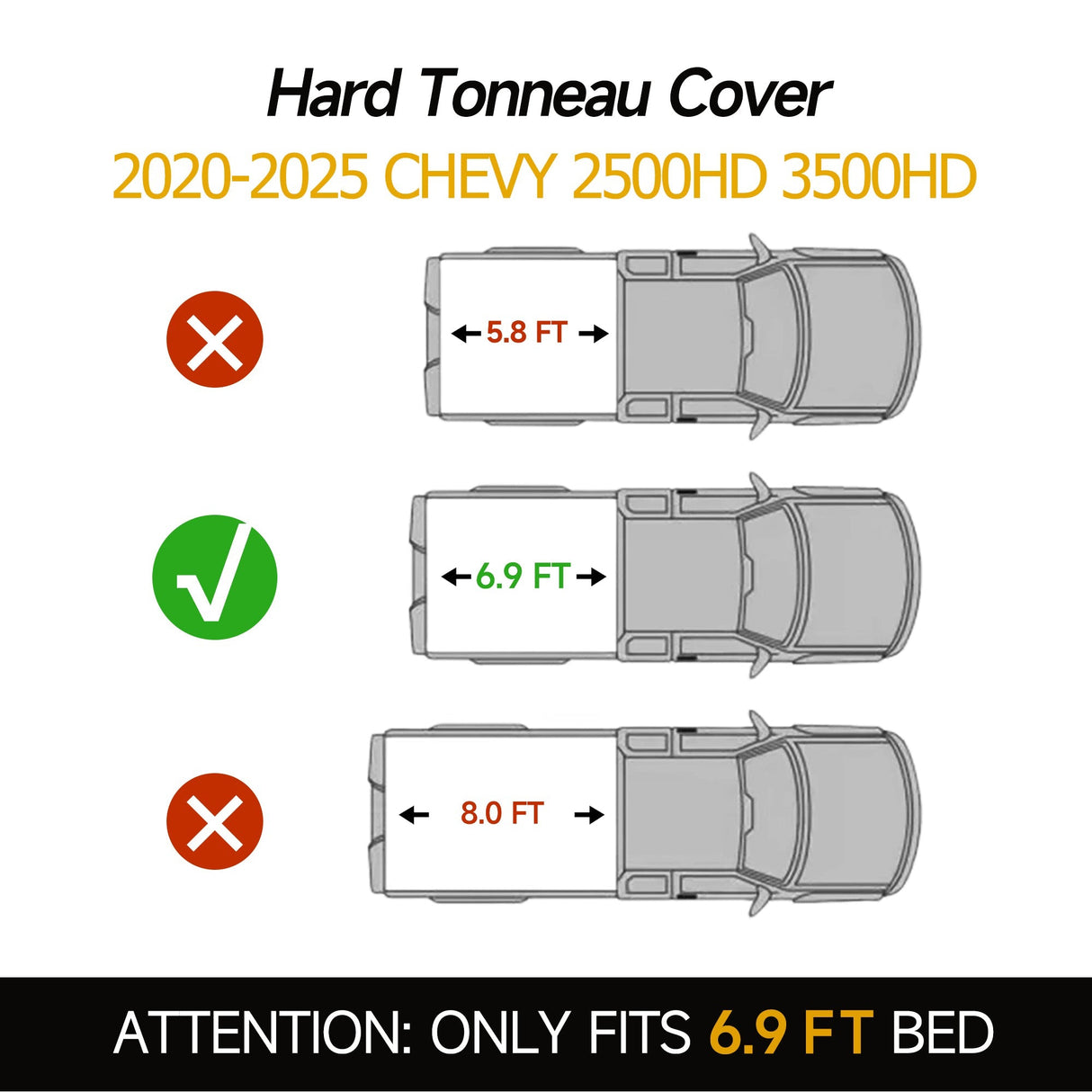 Trucktok 2020-2025 Chevy Silverado Sierra 6.9FT 3-Fold Hard Bed Tonneau Cover TruckTok