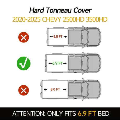 Trucktok 2020-2025 Chevy Silverado Sierra 6.9FT 3-Fold Hard Bed Tonneau Cover TruckTok