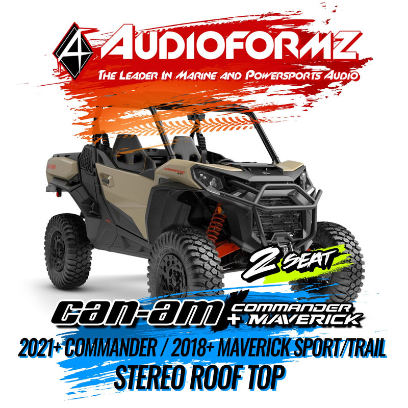2021+ Can-Am Commander / 2019+ Maverick Sport / 2018+ Maverick Trail Stereo Tops (2-Seat)