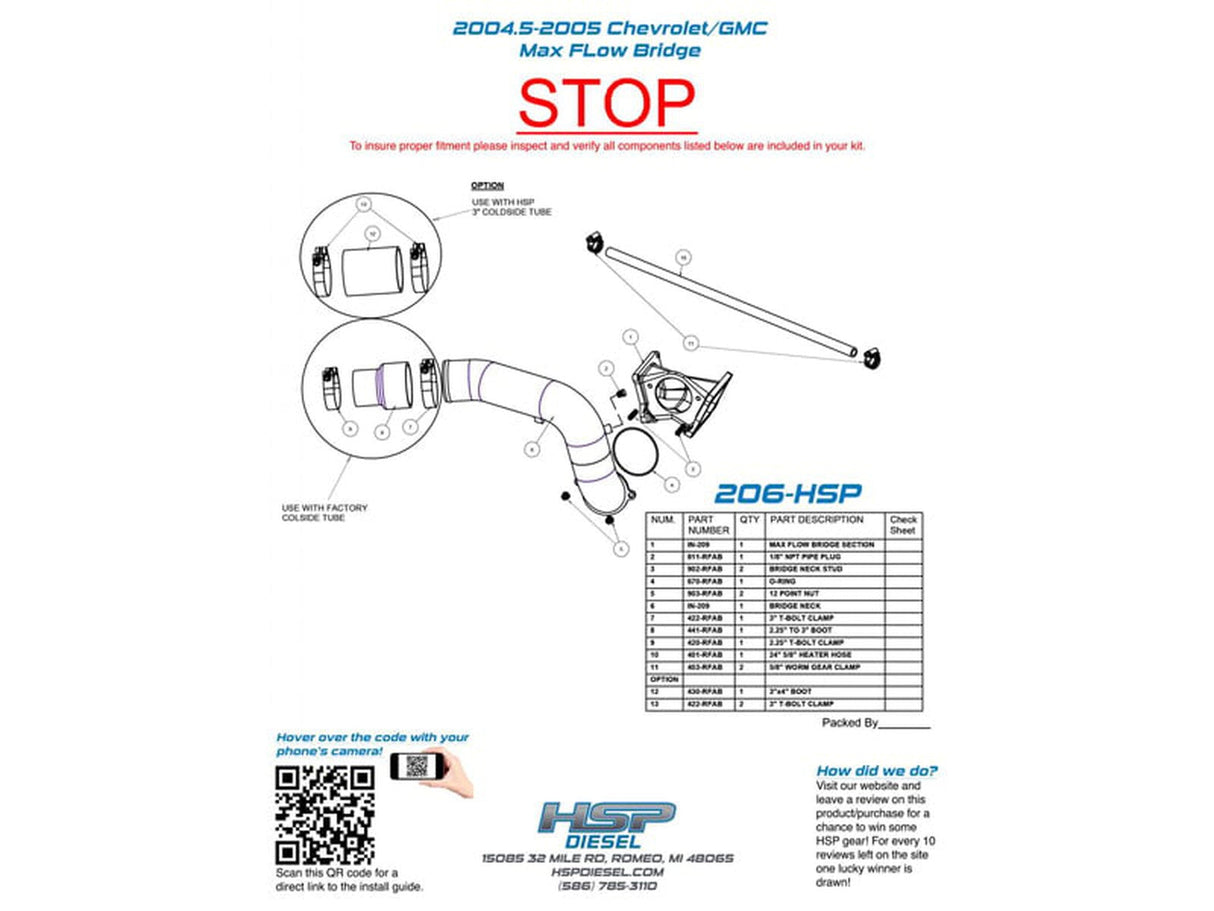 HSP Max Flow Bridge to HSP Cold Side, 2004.5-2005 Chevrolet / GMC 6.6L Duramax LLY HSP Diesel