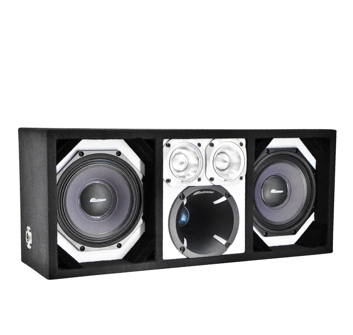 KTPON-208WHITE / DUAL 8" WHITE/BLACK  LOADED PORTED BOX (With Tweeters + Driver) Comando Audio Inc.
