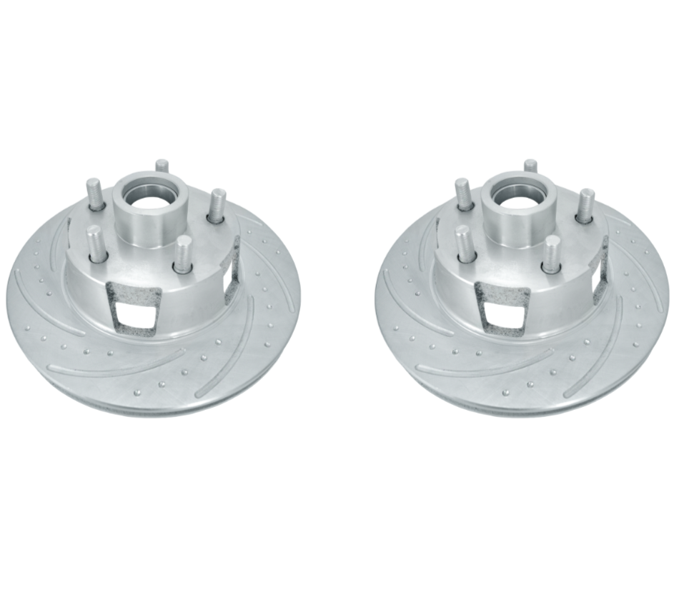New Performance Rotors (Pair) Dimple-Drilled, Slotted, Zinc Plated.