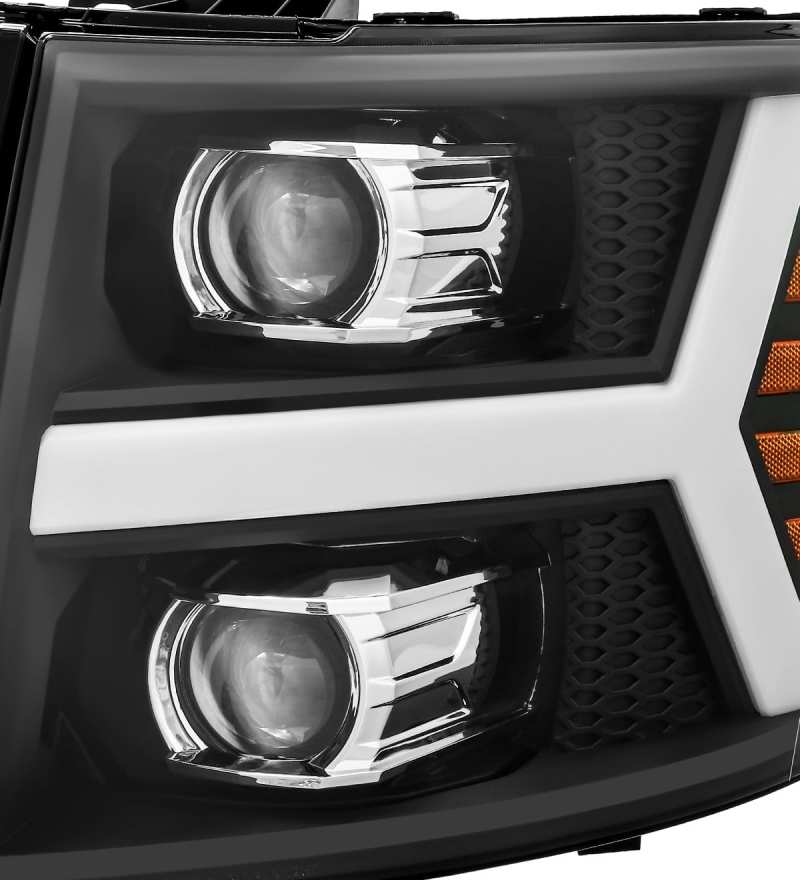 AlphaRex 07-13 Chevy 1500HD PRO-Series Proj Headlight Plank Style Matte Blk w/Activ Light/Seq Signal