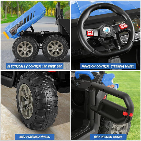 24V 4WD Electric UTV Dump Truck Car for Kids with Dump Bed - 2 Seater Ride-On Toy